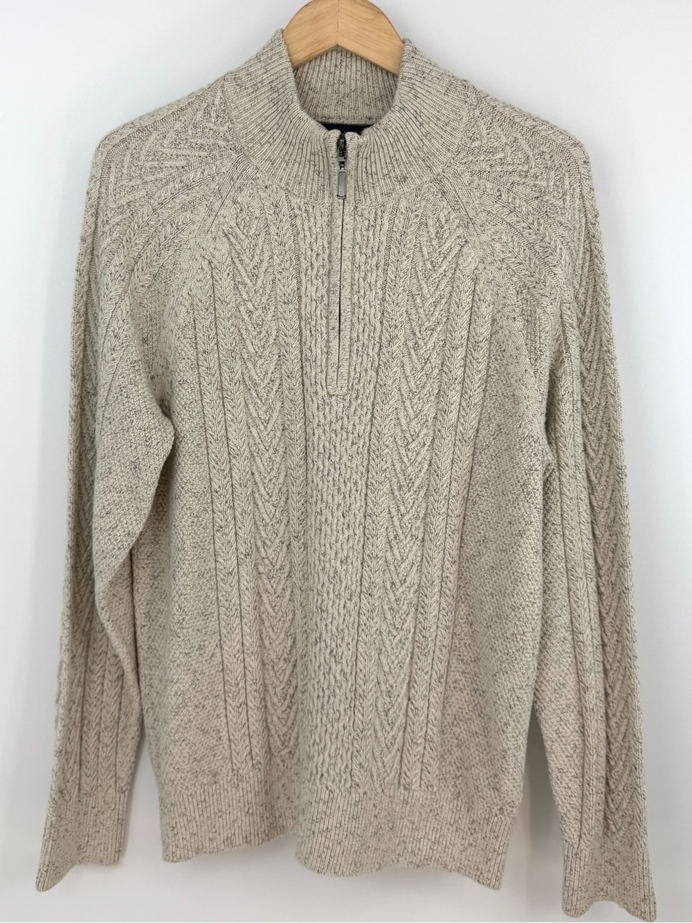 Brooks Brothers Cotton Mouline Fisherman Quarter Zip Sweater L